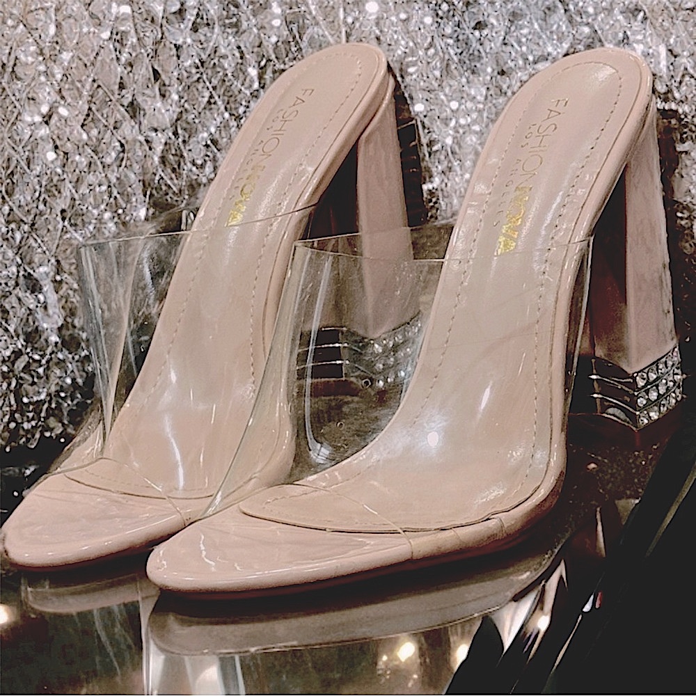 Fashion Nova Nude Clear Strap Sandals